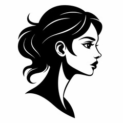 Black silhouette of young woman in profile view with stylish hair, showcasing beauty and elegance in simplicity