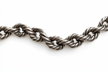 Naklejka premium Twisted silver chain on white background.