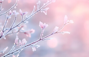Winter wallpaper wallpapers background backgrounds with branch, ice, frost and bokeh