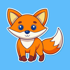 Obraz premium Cute fox sticker in cartoon style on blue background