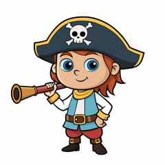 Cheerful young child dressed as a pirate, complete with a spyglass and a skull cap. playful image captures spirit of adventure and imagination, making it perfect for children book and party invitation