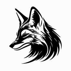 Fox head black silhouette on white background. Isolated vector wild animal icon, decal, sticker or tattoo, mascot of husky, dog, wolf or fox face profile side view. Hunting emblem, wildlife animal