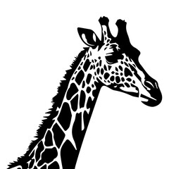 Silhouette of giraffe head and neck black on white background. Vector african animal, concept for savannah safari, tattoo design, isolated icon with giraffe animal face in simple style
