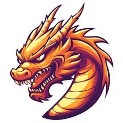 A Fierce Orange Dragon Head with Sharp Teeth and Claws