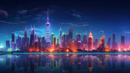 Neon Skyline Reflection