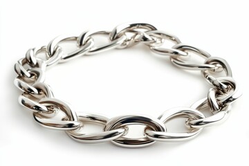 Fototapeta premium Shiny silver chain links on white background.