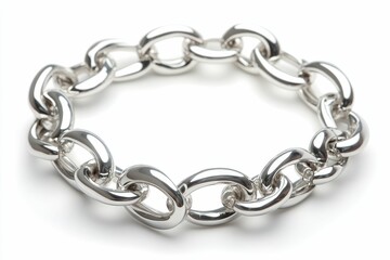 Obraz premium Shiny silver chain bracelet on white background.