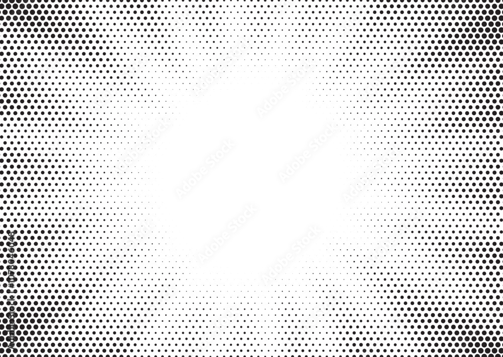 Poster Halftone gradient sun rays pattern. abstract halftone vector dots background. monochrome dots pattern. pop art, comic small dots. star rays halftone poster. shine, explosion. sunrise rays background.