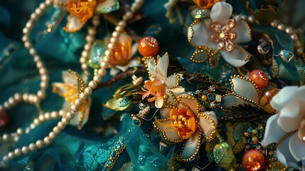 Jasmine develops on a handmade consumption adorned with gems and vintage ribbon