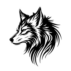 Wolf head black silhouette isolated on white background. Vector image of wild gorgeous predator forest animal profile. Wall sticker, decal, icon or print for tshirt