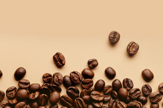 coffee bean on beige background with space for text banner