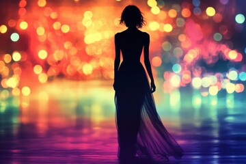 Fashion model on the runway, wearing high-end designer clothing, dramatic lighting, confident walk, glamorous fashion show, close up, vibrant, double exposure, spotlight backdrop