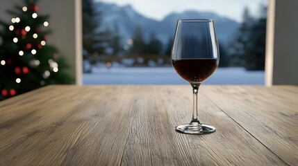 Enjoy a cozy evening with a glass of red wine amidst festive decorations and scenic views