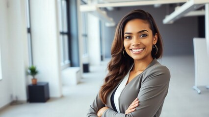 Confident Businesswoman in Modern Office Setting, Perfect for Professional Branding, Marketing, and Corporate Websites