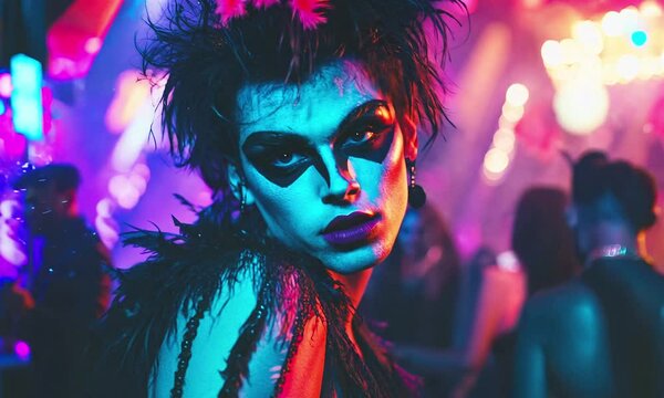 Drag queen in party clubbing atmosphere.