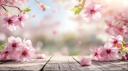 Pink Blossoms on Wooden Table
