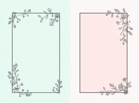 Wektorowa ilustracja ramki z rolinnym wzorem w prostym stylu z listkami i kwiatami - romantyczny, kobiecy wz&oacute;r na zaproszenia lubne, peopletion, cards, to do stories on social media. Ramkies.
