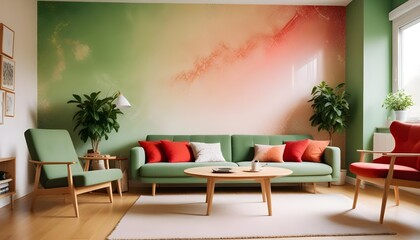 Scandinavian living room interior design zoom background,Doodle patterned wallpaper graphics
