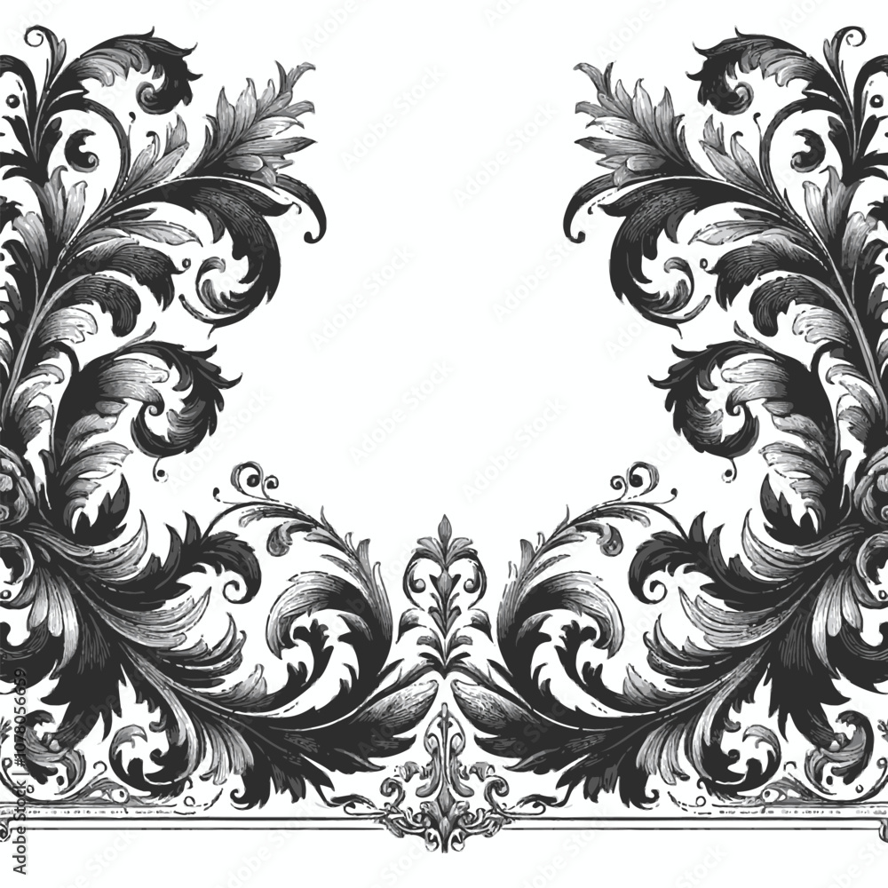 Poster regal border with a blend of swirling vines and leaf shapes, adding a touch of sophistication to the