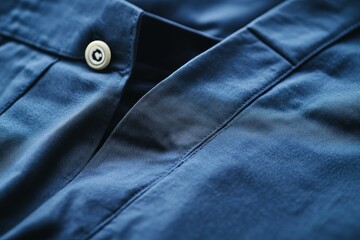 Close-up of blue fabric with button.