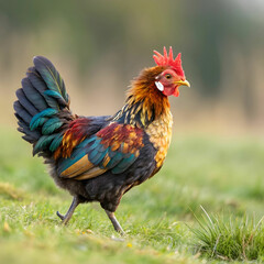 Fototapeta premium Chicken breeds vary widely in size, color, and purpose, from egg-laying to meat production.