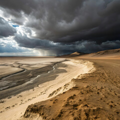 A surreal landscape unfolds where soil and sand merge.