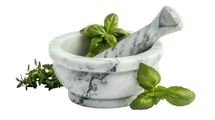 Sophisticated Spice: Chic Marble Grinding Set on white background