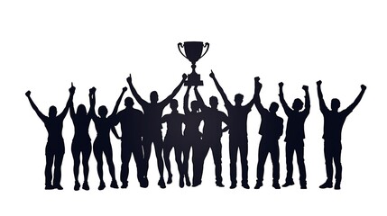 Silhouette of Team Celebrating Victory at Sunset