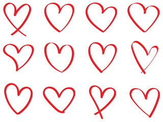 Heart doodles set. Hand drawn hearts collection. Romance and love illustrations.