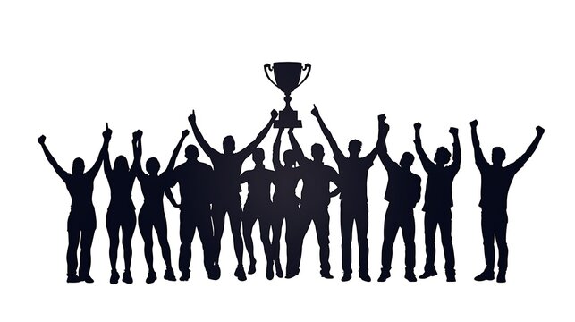 Silhouette of Team Celebrating Victory at Sunset