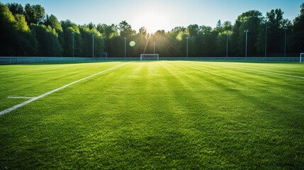 Lush Soccer Field Under Golden Sunrise