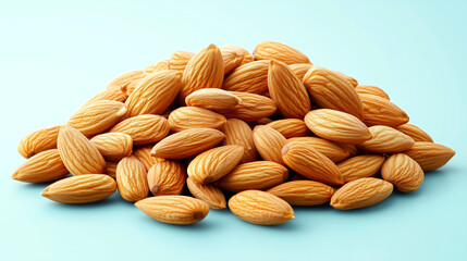 Pile of almonds on a blue background