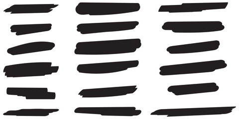 Black highlight marker stripes isolated on white background. Marker pen lines hand drawn set. Vector graphic stylish design elements.