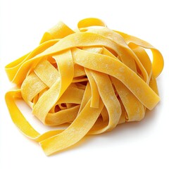 Fresh fettuccine pasta nest on white background.
