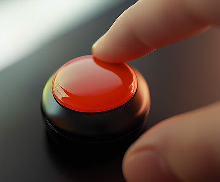 Red button is being pressed by a finger