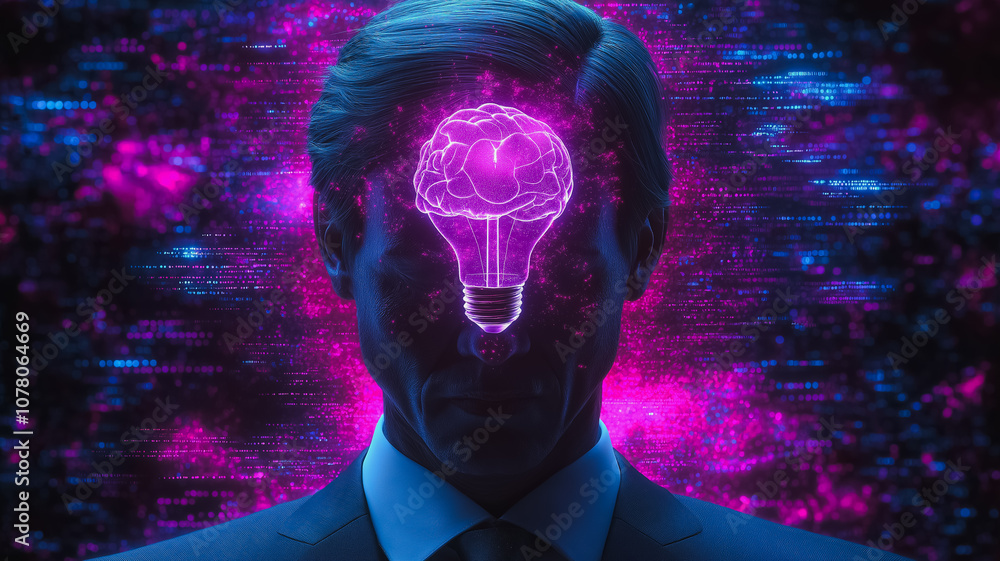 Aufkleber a man's head is lit up like a light bulb. the image is a representation of the brain and its functio