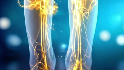 A digital illustration of two feet emitting vibrant orange and yellow light, suggesting energy or movement.