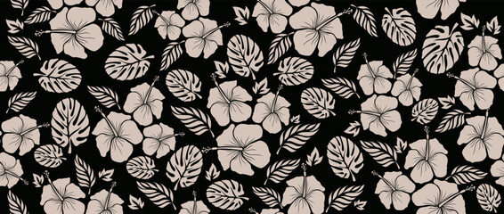 aloha hibiscus tropical flower hawaiian seamless pattern nature floral summer fabric Shirt wallpaper clothing abstract background © Yuliantart