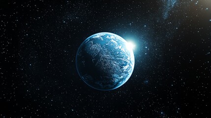 Naklejka premium A stunning view of planet Earth from space, with sunlight illuminating the clouds and oceans.