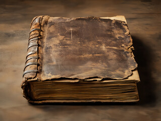 antique book with worn leather cover and faded pages