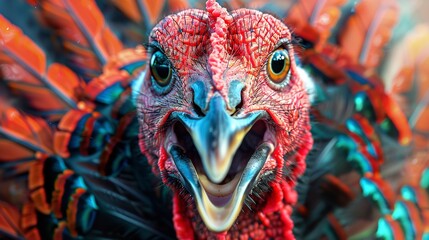 Fototapeta premium Colourful Shocked Christmas Turkey Surreal Generative AI