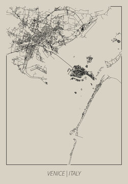 Venice (Veneto, Italy) street map outline for poster.