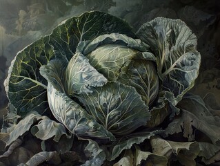 Green Cabbage Still Life: Close-Up Photography of Fresh Produce