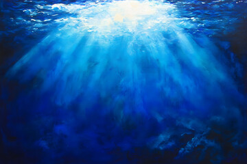 Fototapeta premium 神秘的な水中の洞窟に差し込む光