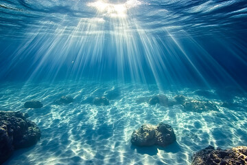 Fototapeta premium 神秘的な水中の洞窟に差し込む光