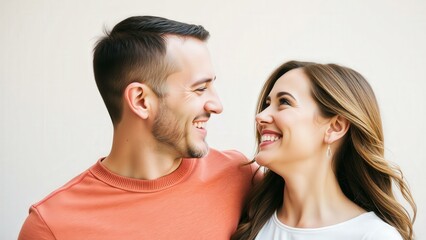 Naklejka premium Happy Couple Smiling Together: Perfect for Romantic Greetings, Love Cards, and Relationship Milestones