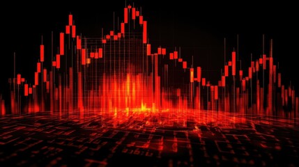 A red and glowing financial graph, showing a downward trend.
