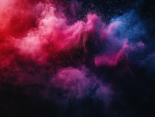 Naklejka premium Captivating high contrast shot of colorful Holi powders exploding in mid-air, dark shadows adding depth and drama