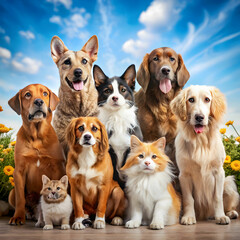 group of pets group of pet in front of a background