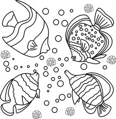 ocean coloring book, underwater scenes, fish coloring pages, 
